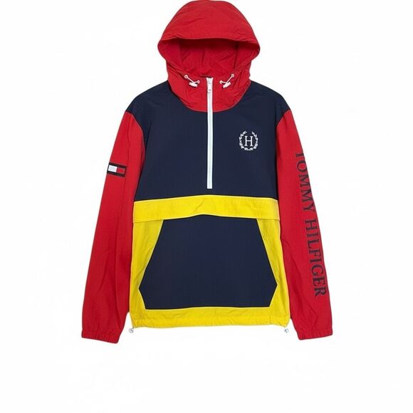Tommy Hilfiger Jackets & Blazers - Tommy Hilfiger Colorblock Half-Zip Hooded Windbreaker Jacket Multicolor Large